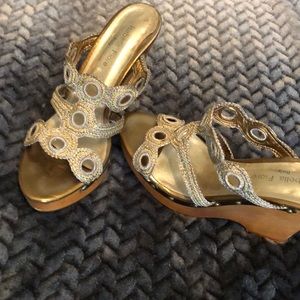 Isabella Fiore Gold Wedge Sandals